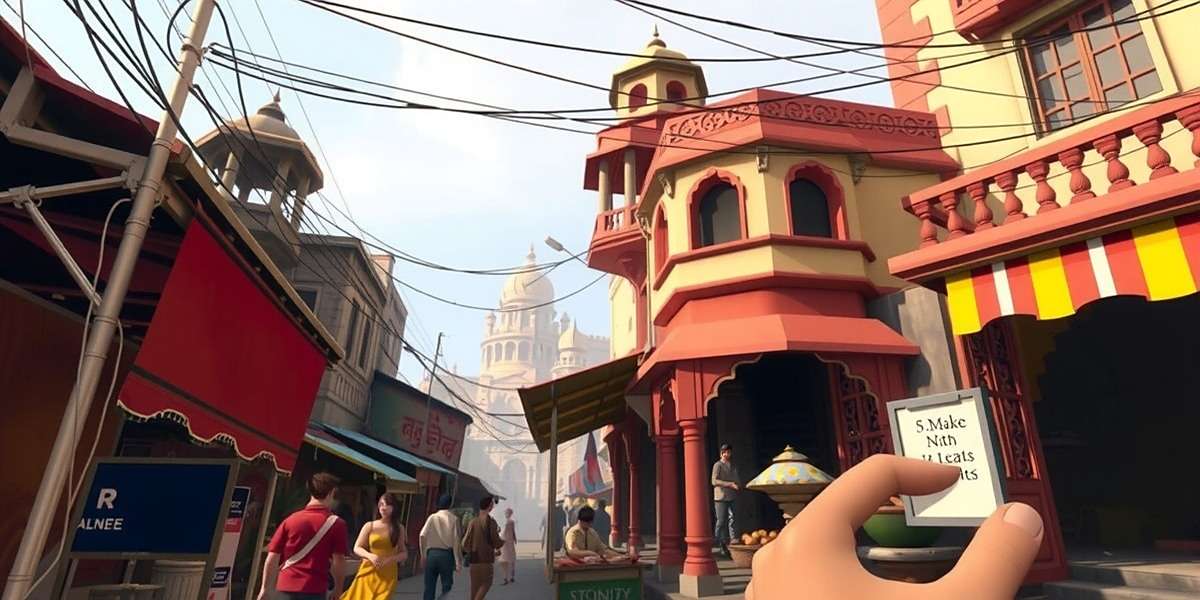 Spectacle Anise Ace Gameplay Screenshot Spectacle Anise Ace gameplay showing a character navigating through a vibrant Indian marketplace with street vendors and traditional architecture